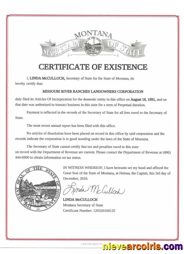 USA Montana certificate of good standing